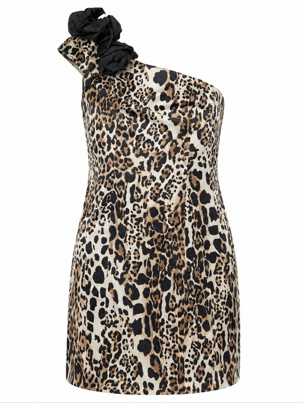 Fervente Satin Leopard Print One-Shoulder Party Cocktail Event Mini Dress Size S
